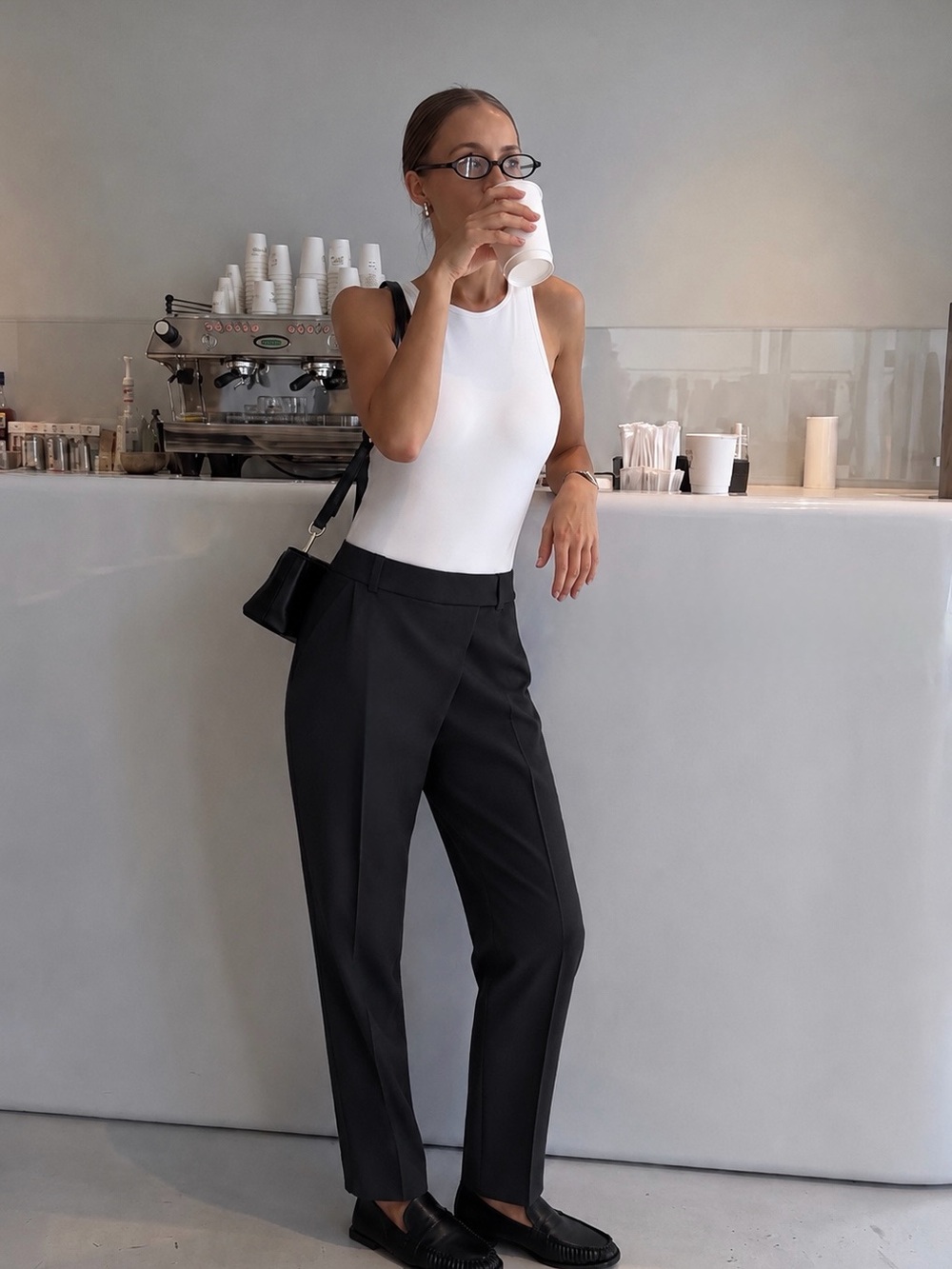 Aritzia Babaton Black Wool Wrap Front Ankle Pants High Rise Tailored Size 0